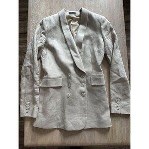 Theory Linen Shawl Collar Blazer in Tan Size 4 Double Breasted